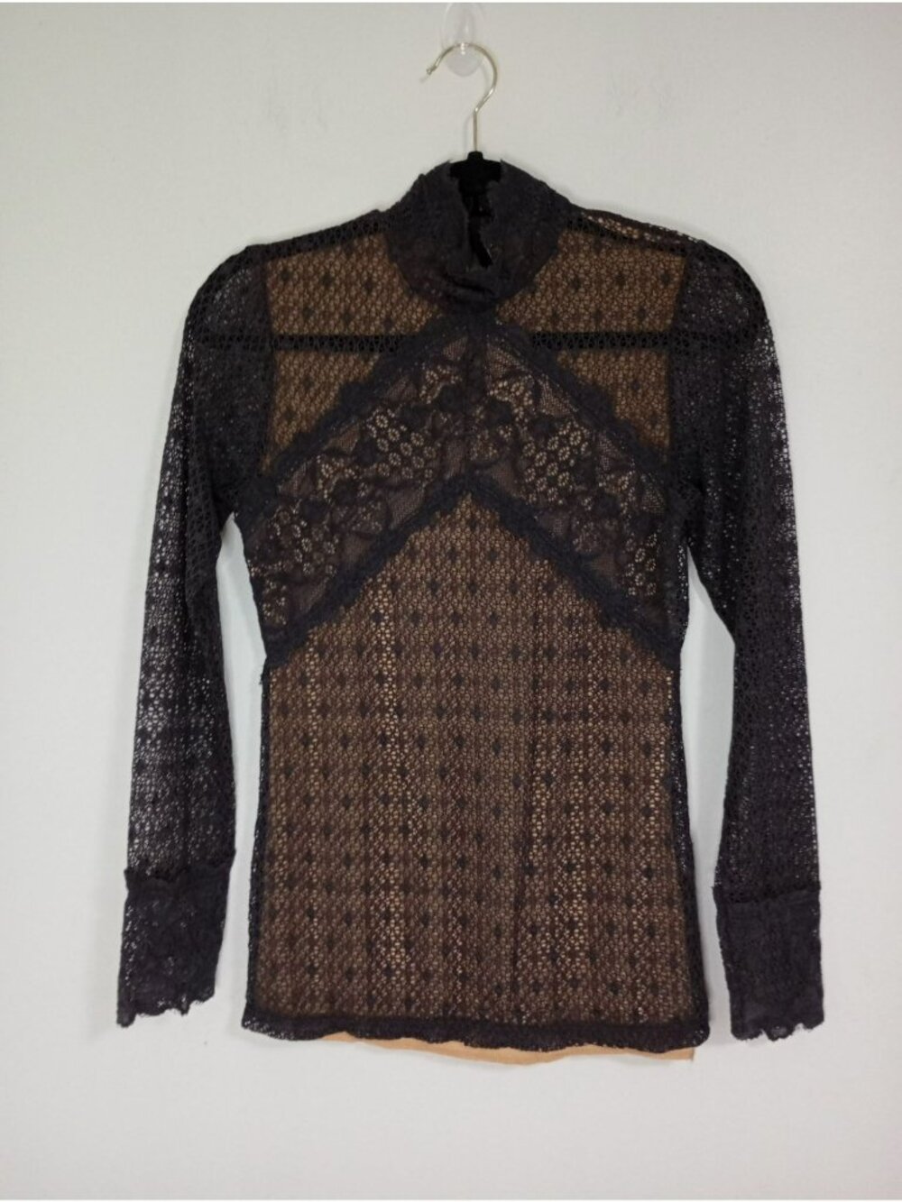 Nightcap Clothing Black Lace High Neck Long Sleeve Top Size 3